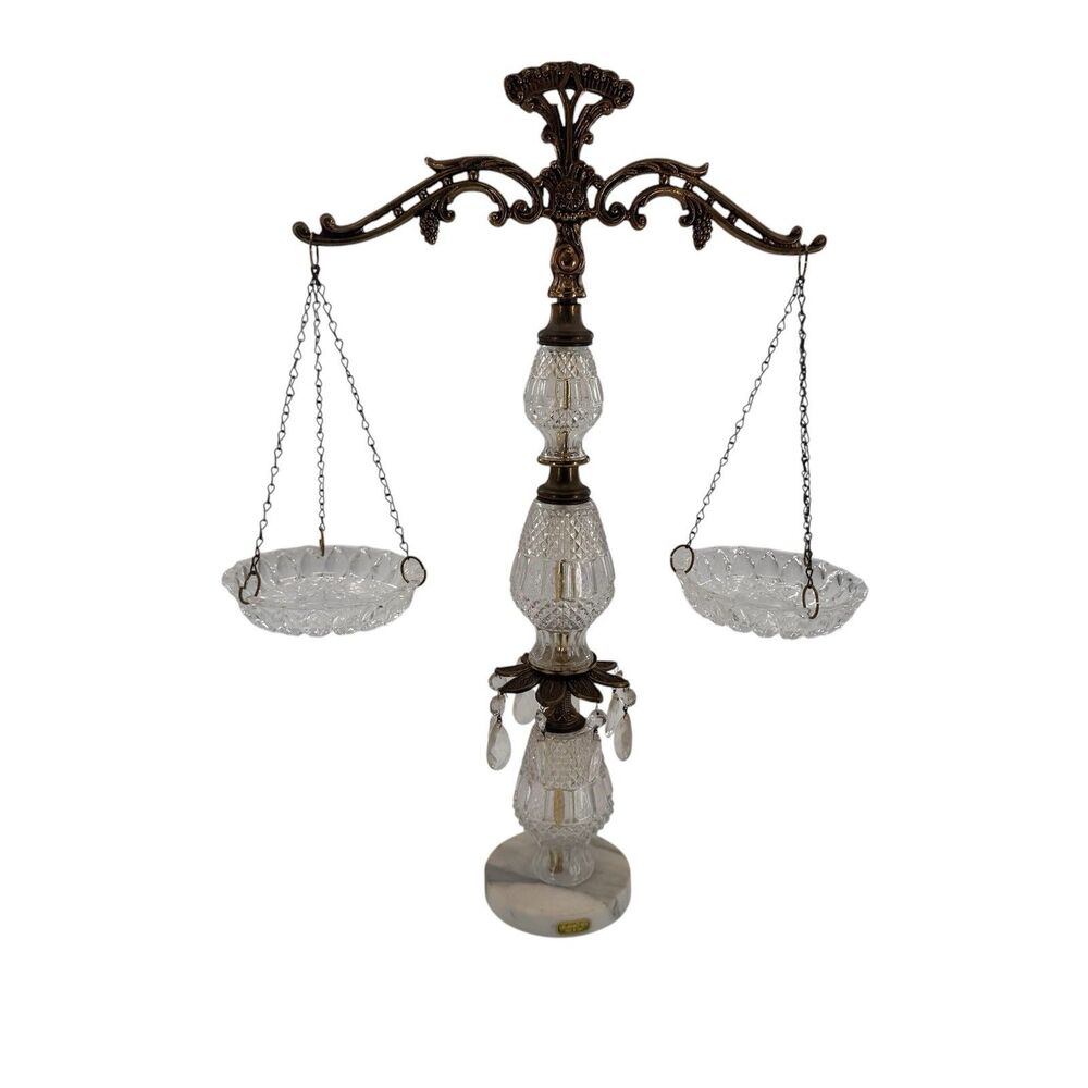 24” Oberglass Scales Of Justice Decorative Glass Brass Marble Base Italy Vintage